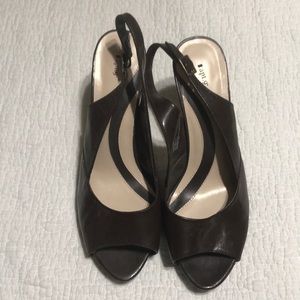 Brown leather sling back heels